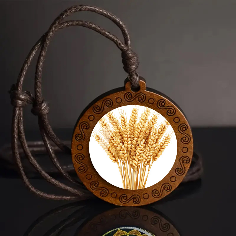 Wooden Wheat Ears Pendant Necklace with Adjustable Rope